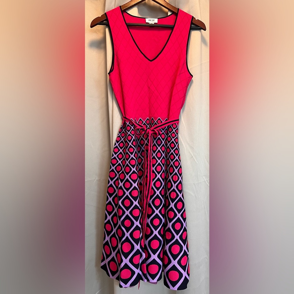Per Se Vibrant Patterned Midi Dress with Cardigan NWOT